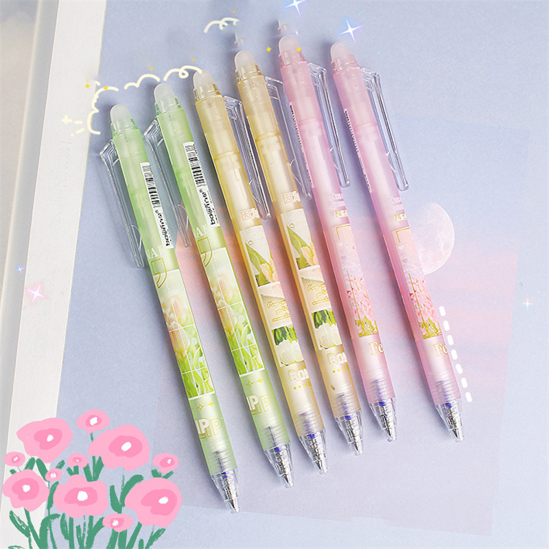 Hộp 6 Cây Bút Gel Xoá Được Ngòi 0,5mm Dạng Bấm, Bút Bi Xóa Được Mực Xanh, Mực Đen Nhiều Mẫu Cute
