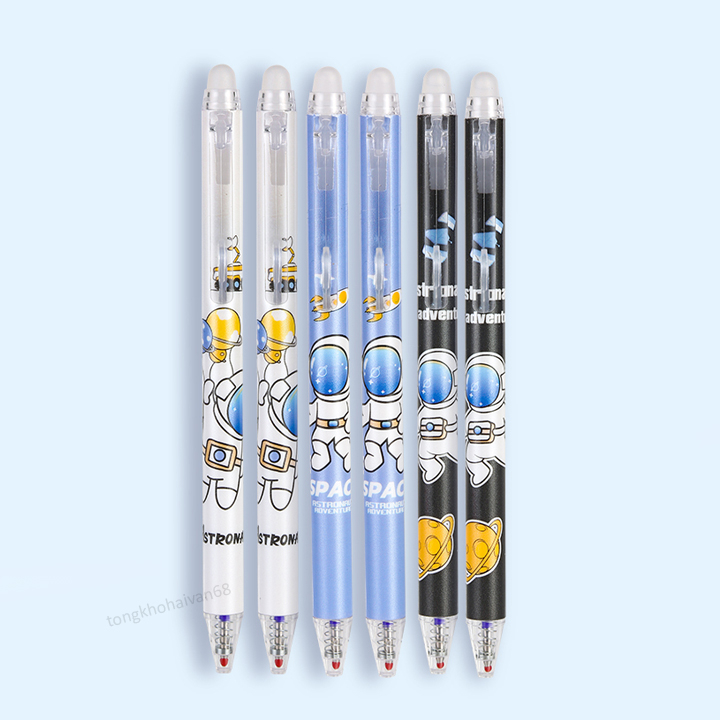 Hộp 6 Cây Bút Gel Xoá Được Ngòi 0,5mm Dạng Bấm, Bút Bi Xóa Được Mực Xanh, Mực Đen Nhiều Mẫu Cute