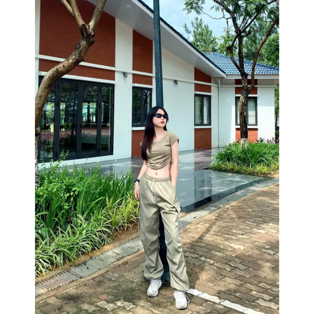 QÙA TẶNG KÈM LÀ CHUN BUỘC TÓC)QUẦN ỐNG RỘNG KAKI túi hộp có dây rút hot trend_M014