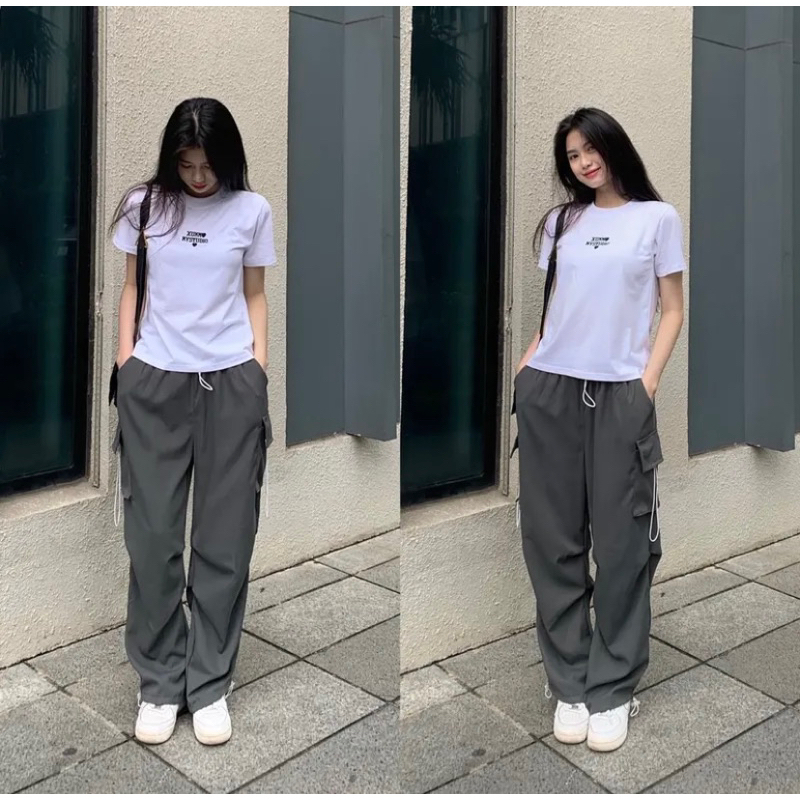 QÙA TẶNG KÈM LÀ CHUN BUỘC TÓC)QUẦN ỐNG RỘNG KAKI túi hộp có dây rút hot trend_M014