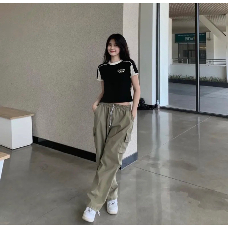 QÙA TẶNG KÈM LÀ CHUN BUỘC TÓC)QUẦN ỐNG RỘNG KAKI túi hộp có dây rút hot trend_M014