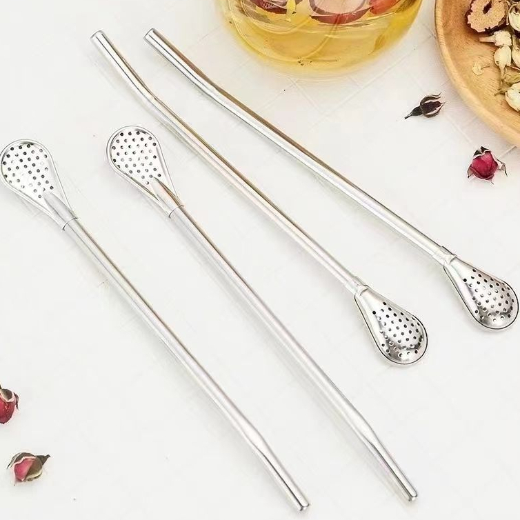 Muỗng thìa kiêm ống hút inox 304 thép không rỉ dùng để uống trà hoa quả có đầu lọc tiện lợi 3 in 1 - 88411