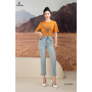 Quần bò nữ FIONA dáng đứng quần jeans nữ xẻ V gấu ống vẩy phù hợp đi làm đi chơi C313003