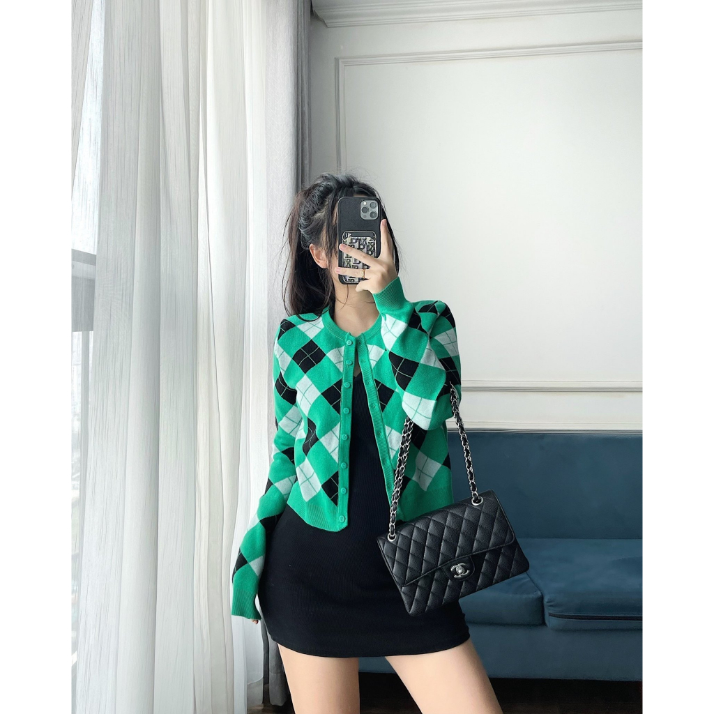 Áo len cadigan xanh