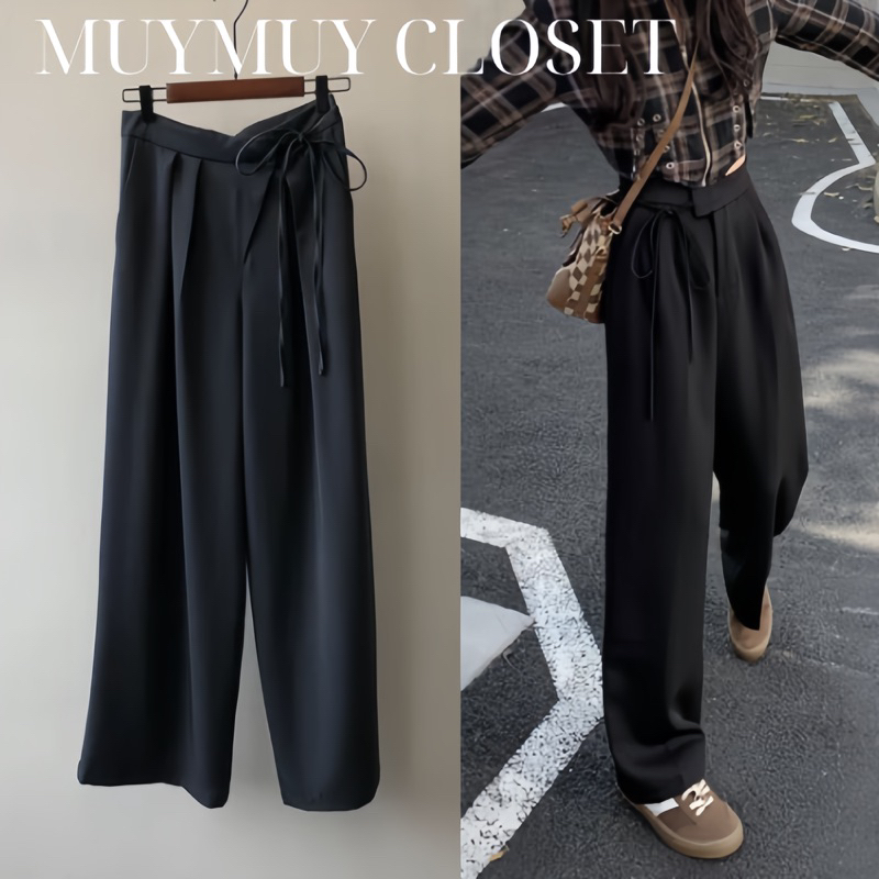Quần ống rộng thắt dây 1 bên Ulzzang siêu hot trend, quần tây lưng cao MUYMUY(có ảnh thật shop chụp)
