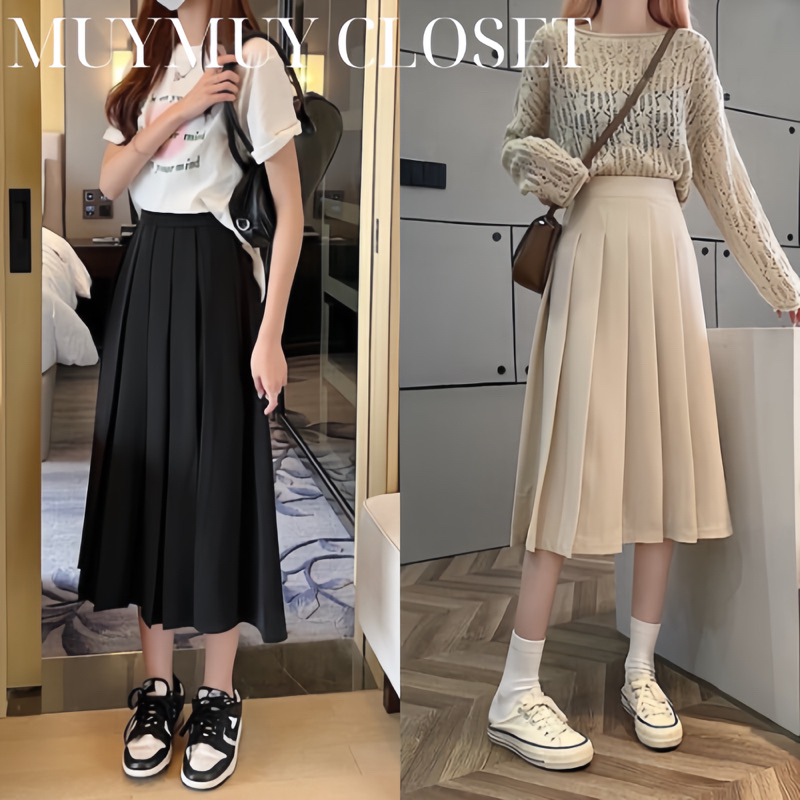 Chân Váy Xếp Ly TENNIS Dáng Dài - Lưng Cao Qua Gối Thời Trang Công Sở MUYMUYCLOSET -M249