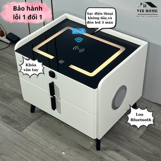 Tủ Đầu Giường Thông Minh Có Khóa Vân Tay, Sạc Điện Thoại, Đèn Led, Loa Bluetooth Chất Lượng Cao - Nội Thất Vin Home