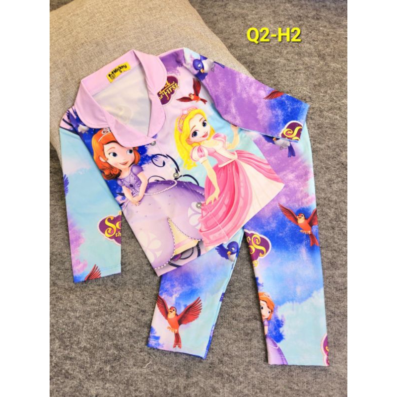 MÃ Q2 PIZAMA DÀI TAY BÉ GÁI THUN LẠNH 3D SIZE 20-40KG