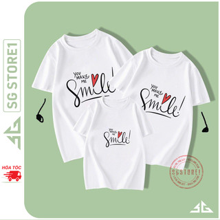 Áo gia đình Smile màu trắng thun cotton mềm mịn đủ size cho set đồ mẹ và bé trai gái GD327T | SGSTORE1