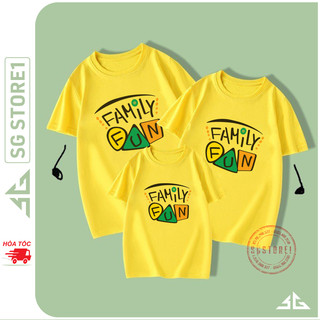 Áo gia đình Family Fun màu vàng đồ đồng phục gia đình 3/4/5 người thun cotton dày dặn GD297VD