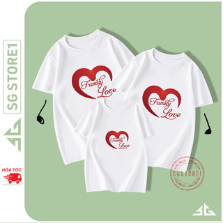 Áo thun đồng phục gia đình mẫu Family Love màu trắng thun cotton dày dặn GD330T | SGSTORE1