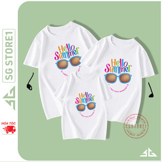 Áo thun gia đình mẫu Hello Summer màu trắng thun cotton dày dặn cổ tròn ngắn tay GD319T | SGSTORE1