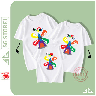 Áo gia đình đi biển đồng phục 3/4/5 người hội nhóm du lịch thun cotton mềm mịn màu trắng GD74T