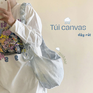  Túi vải canvas đám mây đeo chéo dây nhún rút phù hợp đi học đi chơi phong cách retro 