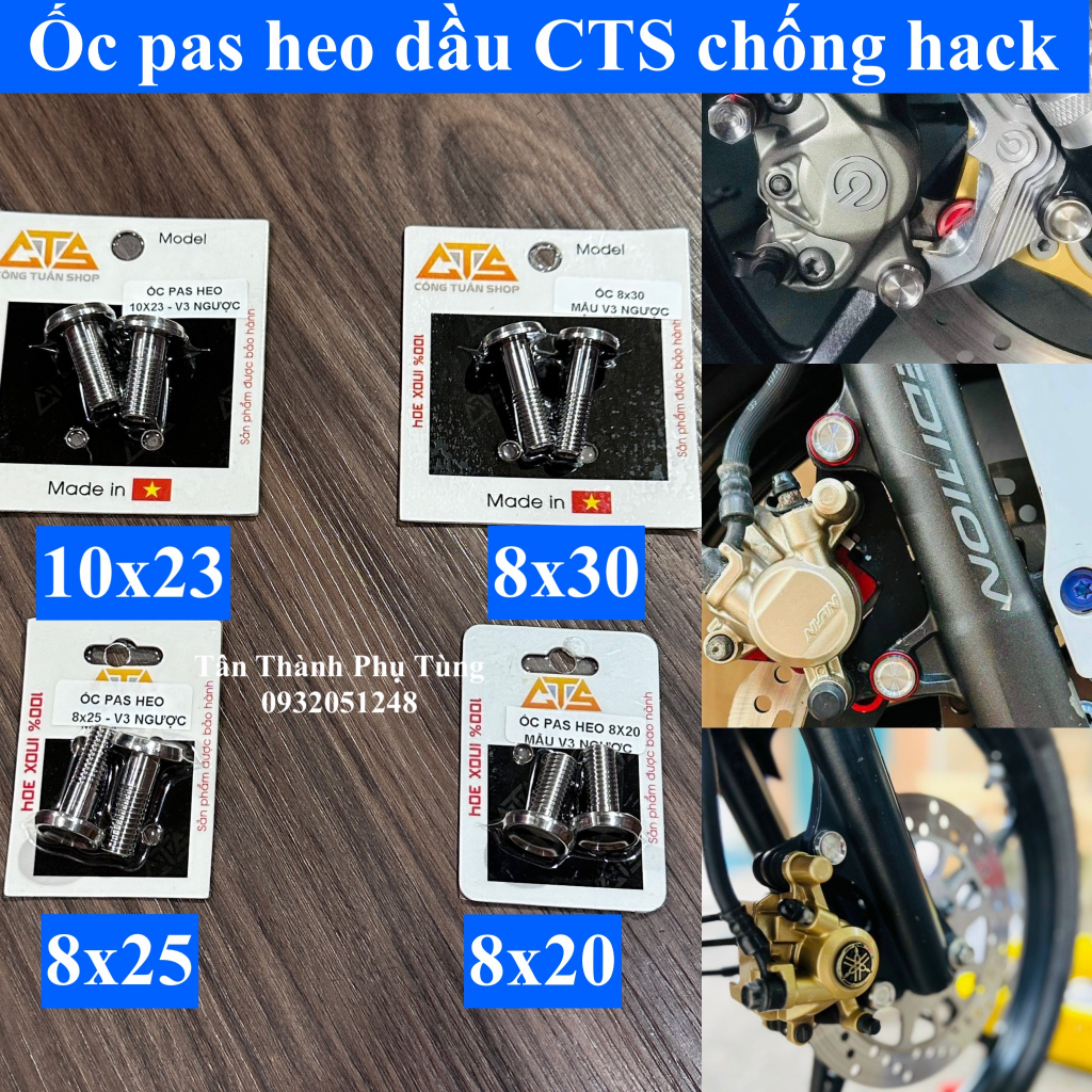Ốc pat heo dầu Inox 304 CTS mẫu V3 chống hack kiểu vặn ngược