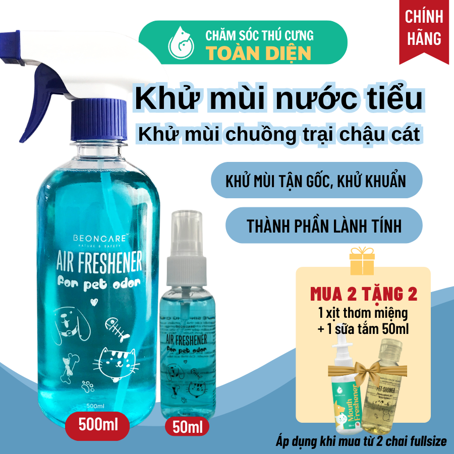 Xịt khử mùi nước tiểu, khử mùi chậu cát chó mèo Beoncare giúp khử tận gốc mùi hôi khai, hỗ trợ pet đi vệ sinh đúng chỗ