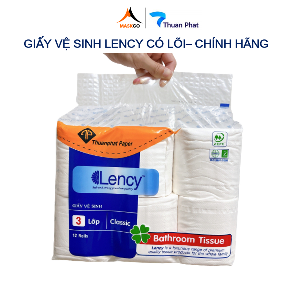 Giấy vệ sinh Lency cao cấp 12 cuộn/túi x 3 lớp - Chính hãng ThuanPhatpaper