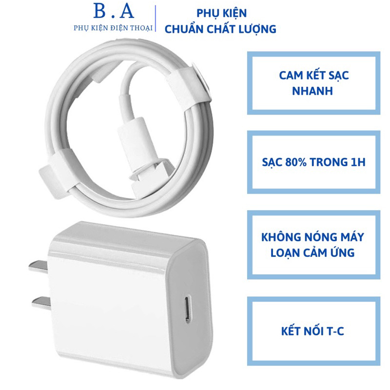 Bộ Sạc Nhanh PD 20W Củ Cáp Sạc Nhanh 20W, Cam Kết Tốc Độ Sạc Bảo hành lỗi 1 đổi 1( đổi mới 100%)