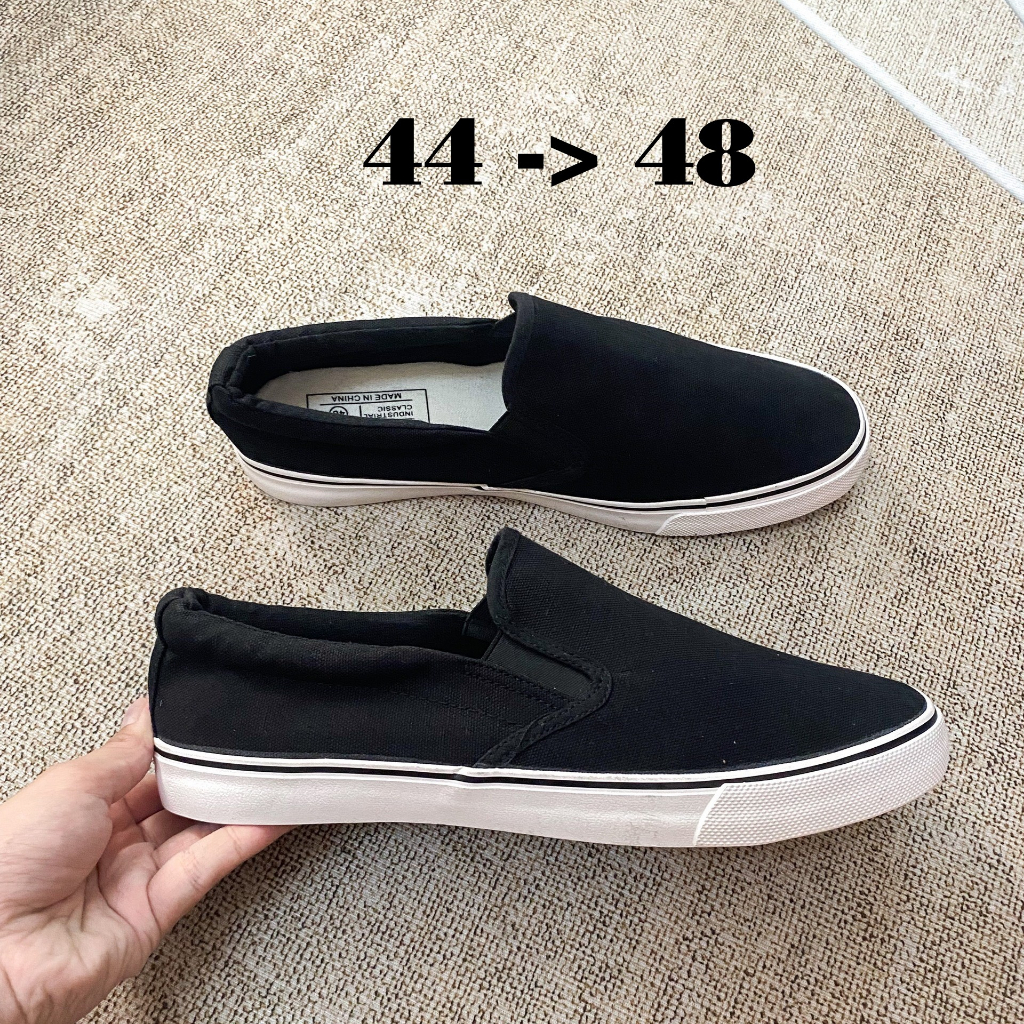 Giày Slip On Size Lớn Bassic Black Đen Giày Xỏ Sneaker Dép Thể Thao Ngoại Cỡ 44 45 46 47 48