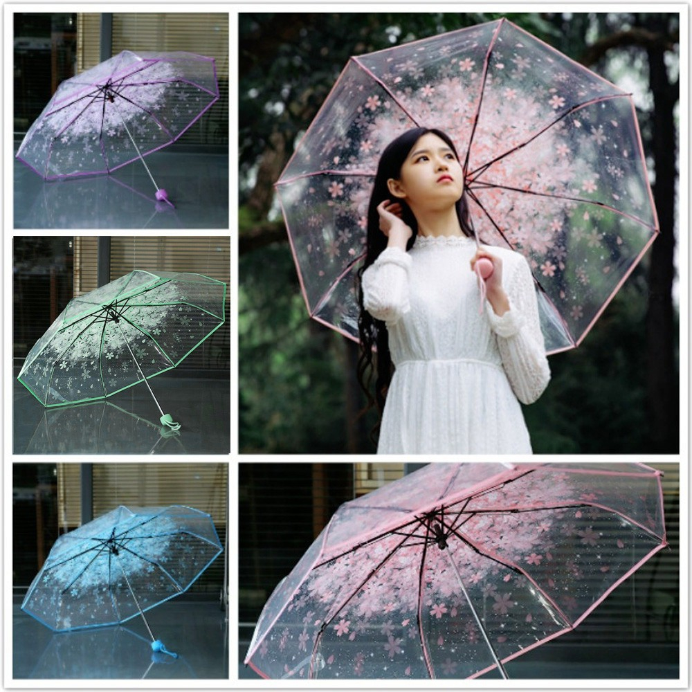 Ô Dù Trong Suốt Hoa Anh Đào Nhiều Màu Lãng Mạng, Ô Dù Đi Mưa Hoa Anh Đào Chụp Ảnh - Giao Màu Ngẫu Nhiên