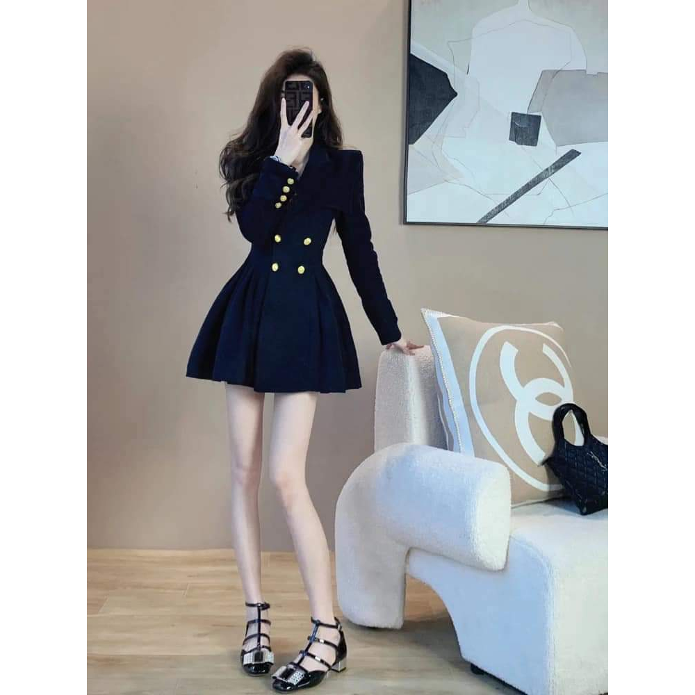 Váy liền form vest màu xanh đen hàng thiết kế thời trang cao cấp_Minh store