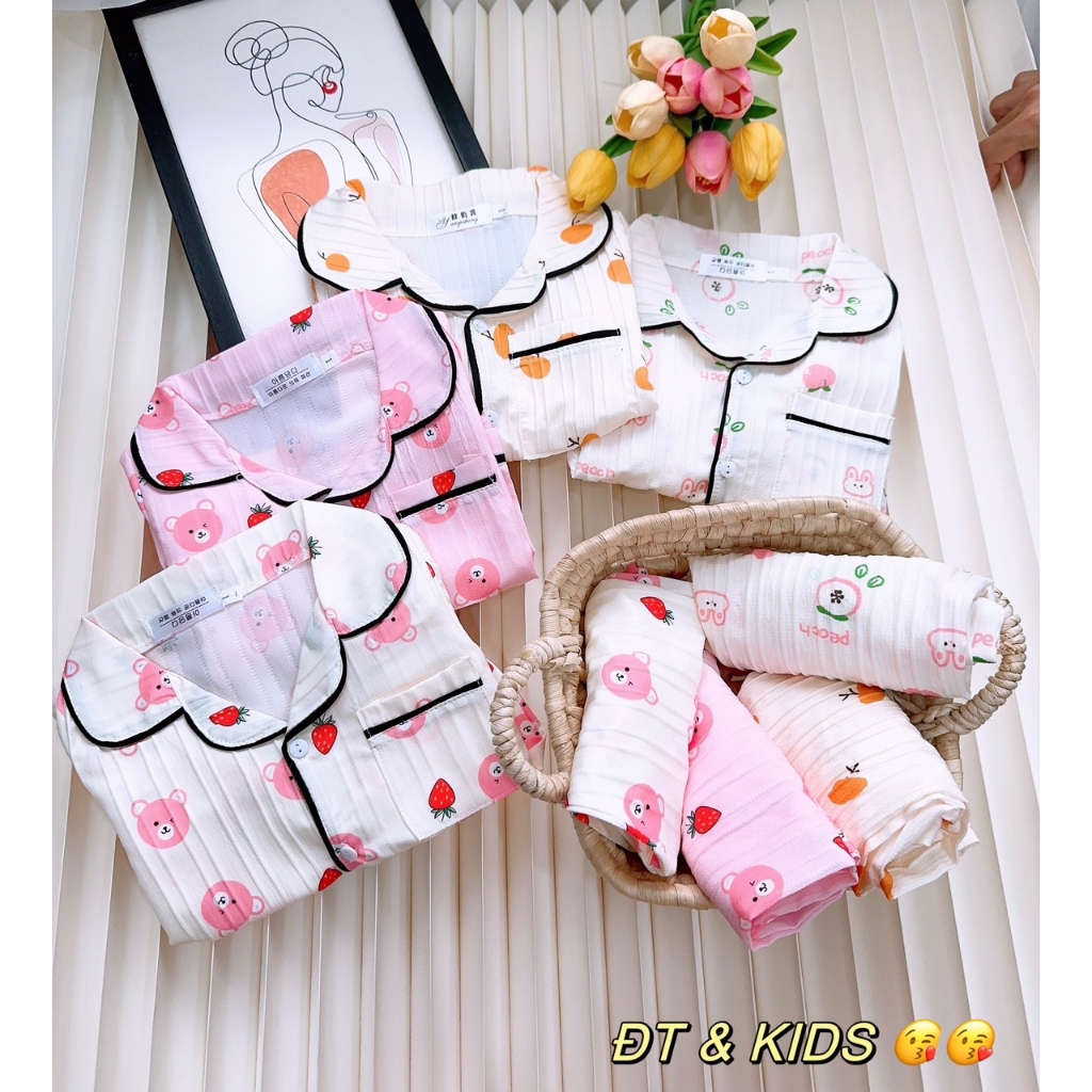 BỘ PIJAMA ĐŨI GÂN DÀI TAY BÉ TRAI BÉ GÁI XINH XẮN10-28G