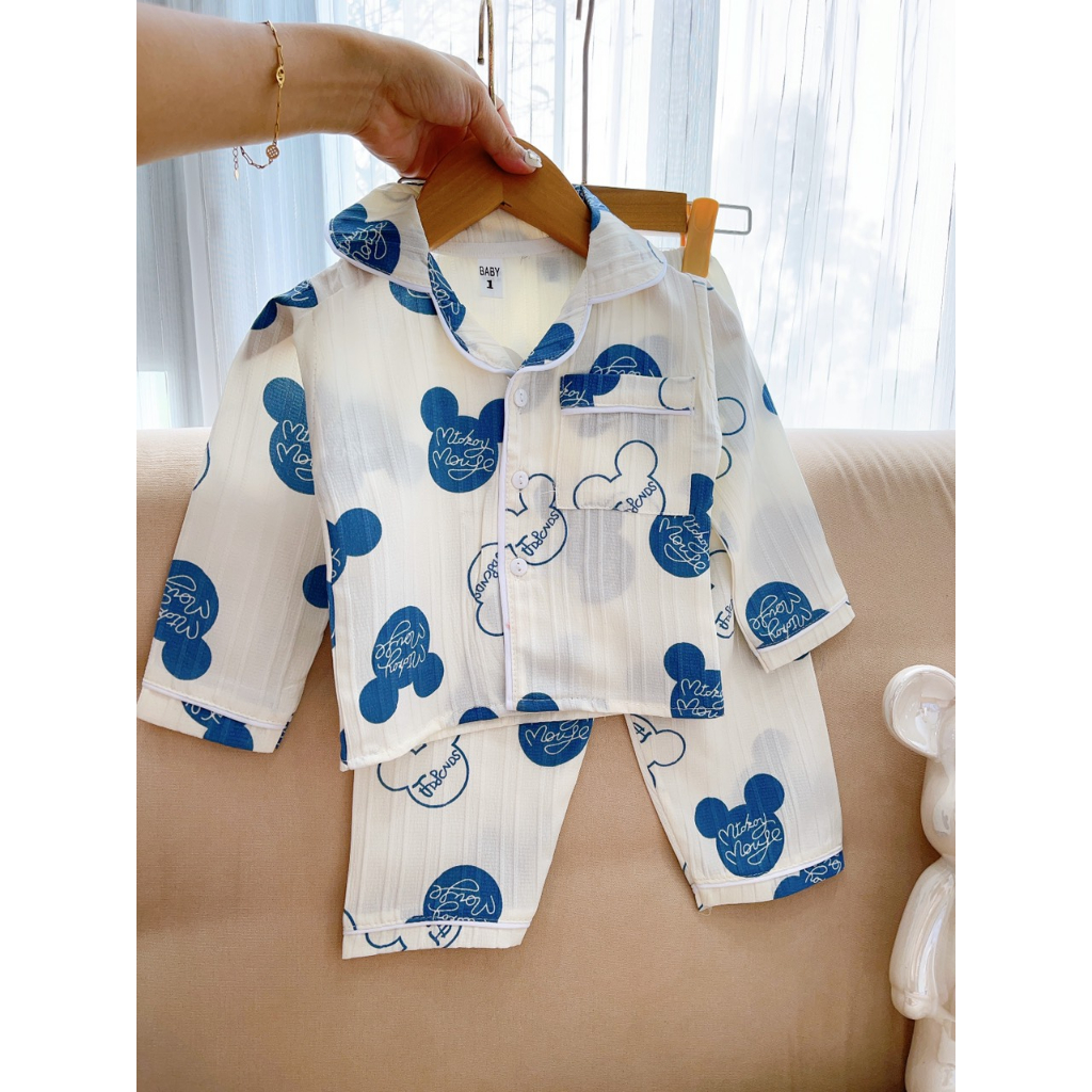 BỘ PIJAMA ĐŨI GÂN DÀI TAY BÉ TRAI BÉ GÁI XINH XẮN10-28G