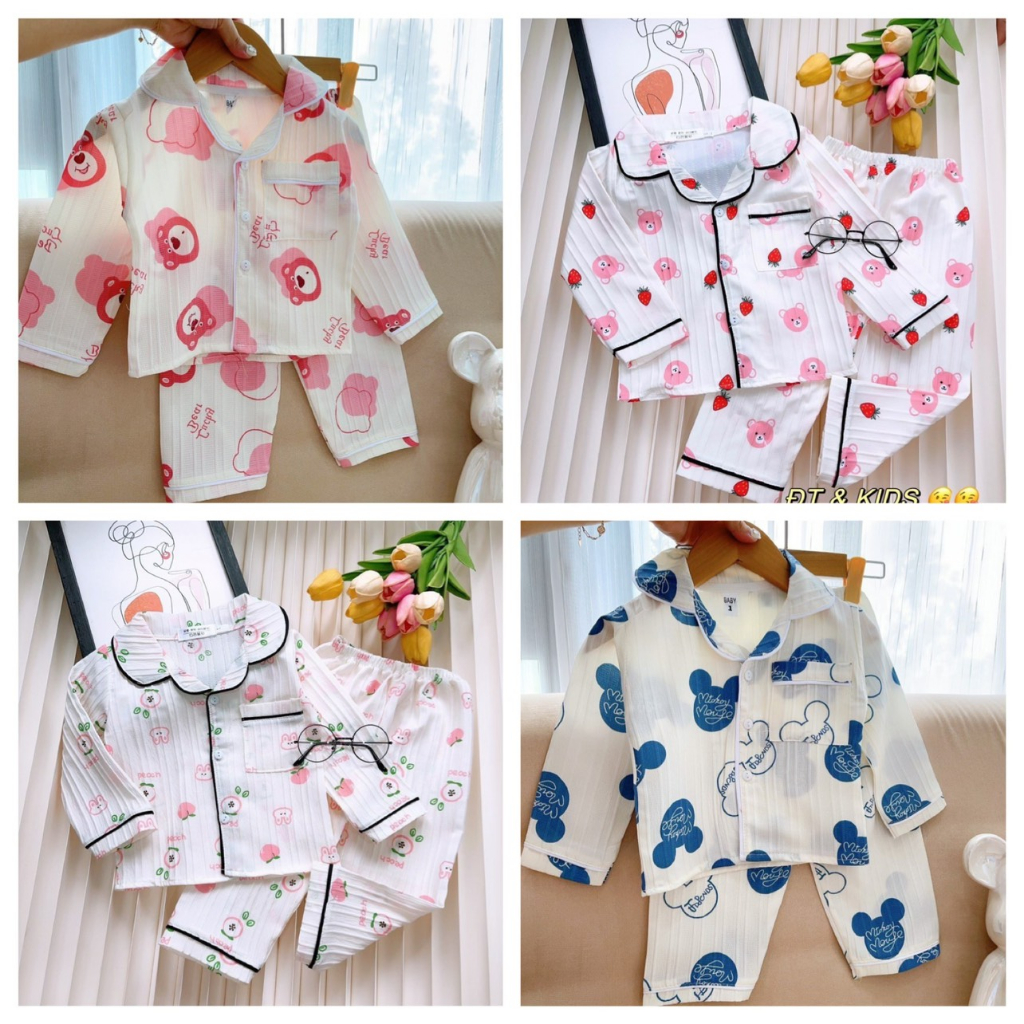 BỘ PIJAMA ĐŨI GÂN DÀI TAY BÉ TRAI BÉ GÁI XINH XẮN10-28G(DUIG)