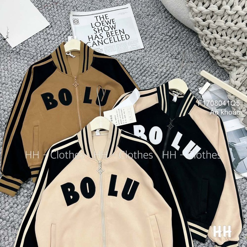 Áo khoác tay dài phối sọc ngực thêu chữ năng động!