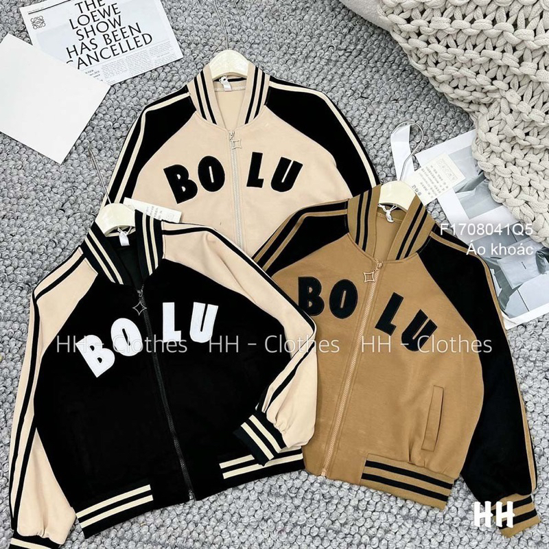 Áo khoác tay dài phối sọc ngực thêu chữ năng động!