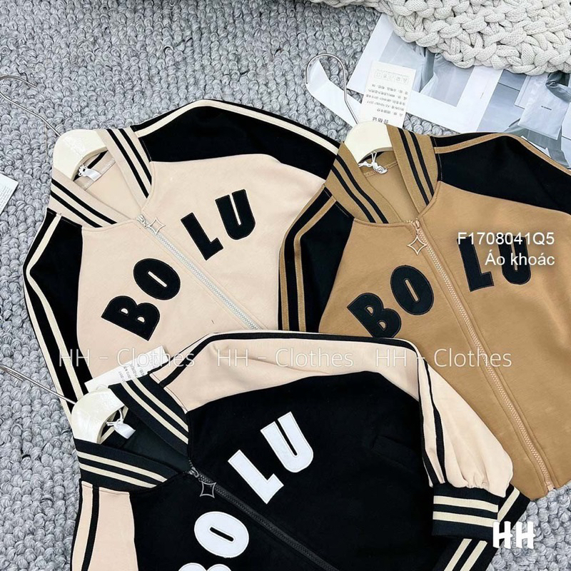 Áo khoác tay dài phối sọc ngực thêu chữ năng động!