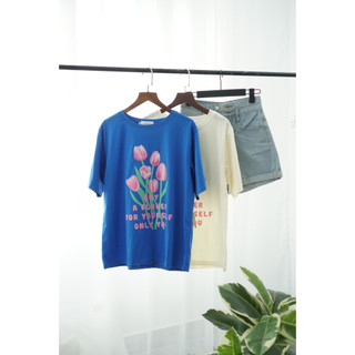 Áo thun Cotton 4 Chiều Cổ Tròn họa tiết Hoa hàn quốc, áo thun nữ dáng rộng