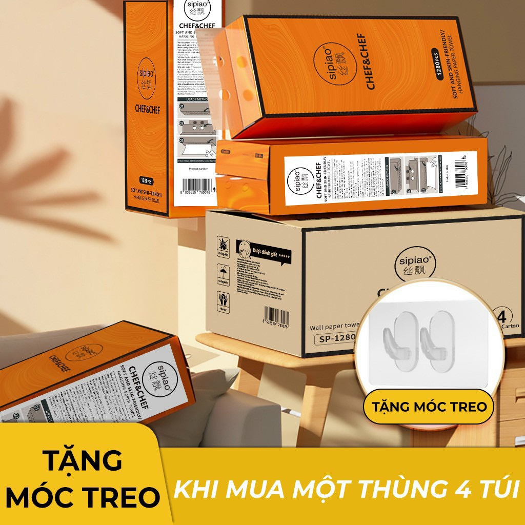 Thùng 4 bịch giấy rút Sipiao cam mã 1280 nội địa Trung cao cấp, tiện lợi.