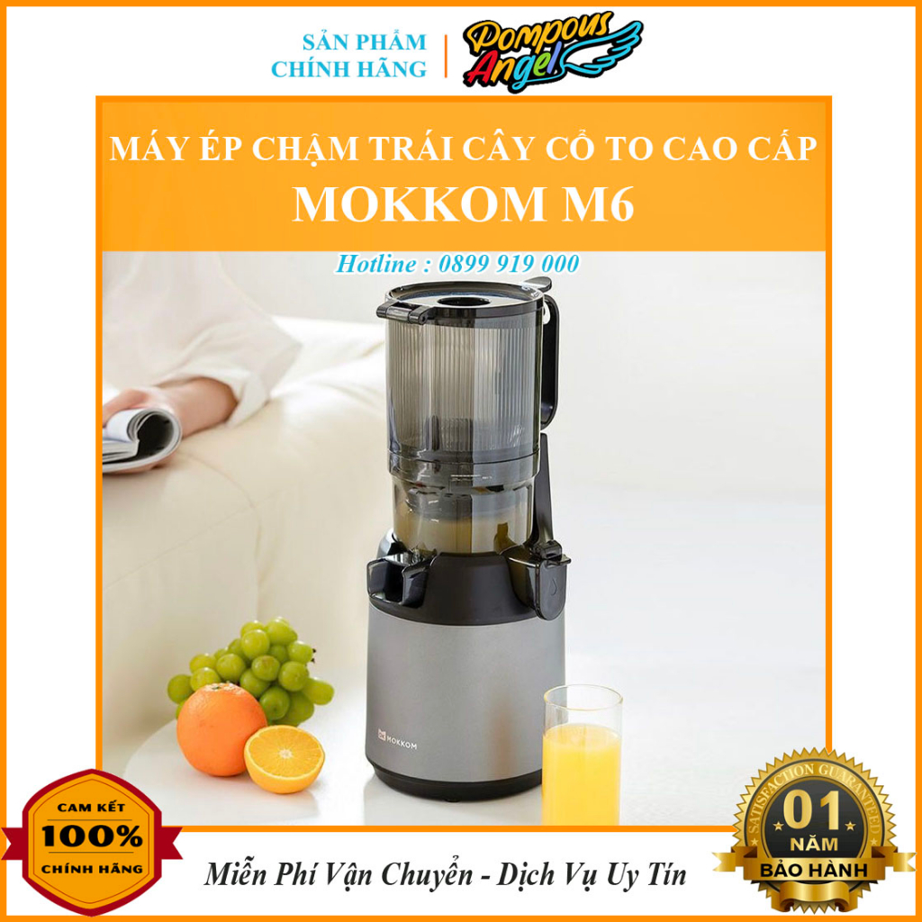 Máy ép chậm MOKKOM M6 cổ to , ép kiệt 98% màu xám/xanh Bảo hành 12 tháng