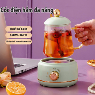 Bình đun nước hoạt động điện mini Ấm đun Nước siêu tốc bình trà thuỷ tinh chưng yến pha trà 450ML 360W