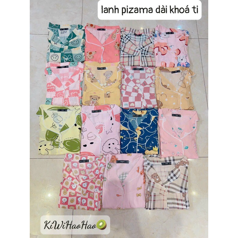 Bộ bầu lanh sau sinh pizama khóa ti