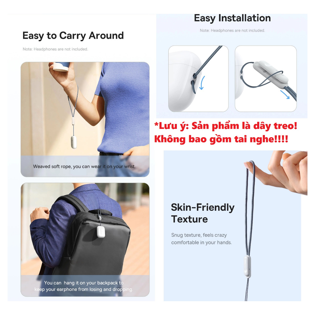 Dây treo tai nghe dây treo hộp tai nghe không dây tiện lợi Baseus Crystal Series Earphone Lanyard