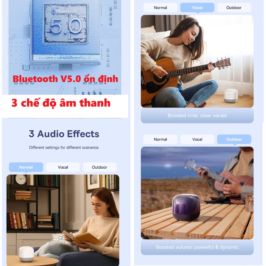 Loa bluetooth TWS khối vuông phát ngũ sắc pin siêu lâu Baseus AeQur V2