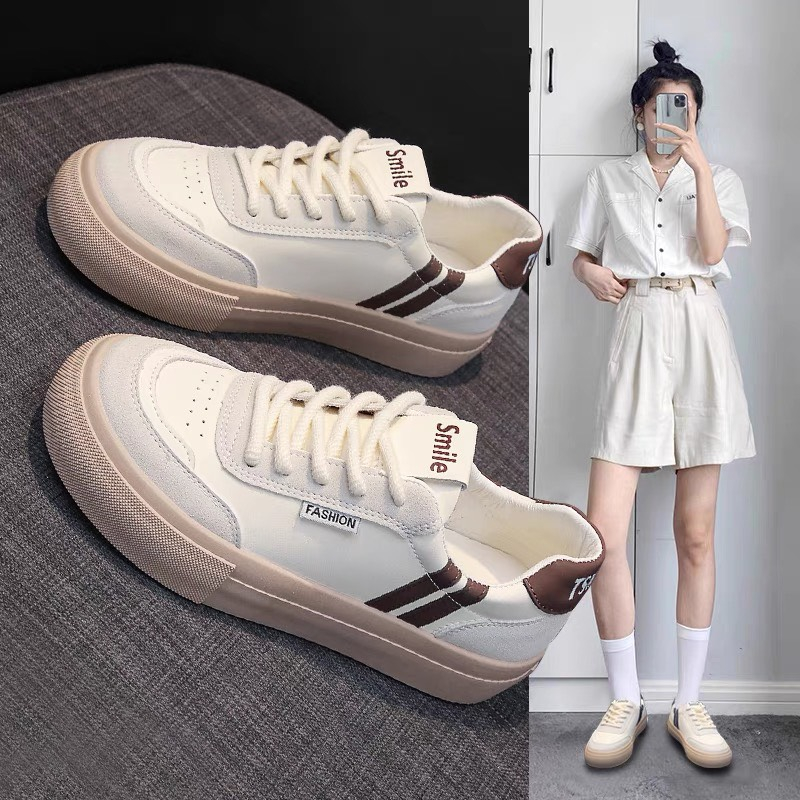 Giày nữ Seaker Da Đế Nâu Các Loại Cao 3.5CM