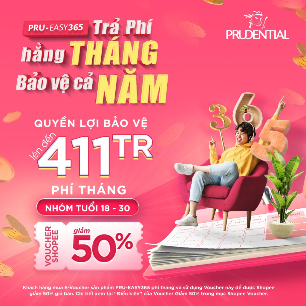 Toàn Quốc [E-Voucher] Prudential - Bảo hiểm PRU-EASY365 phí tháng [nhóm tuổi 18-30]