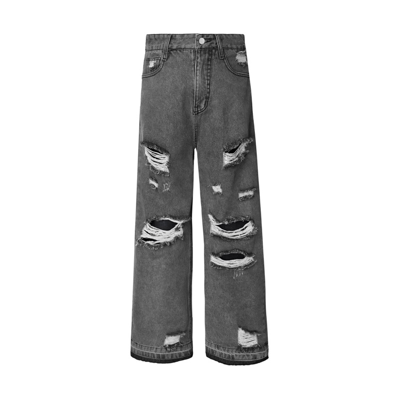 Quần Jean Ống Rộng * Distressed Wash Grey