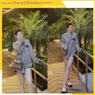 Áo sơ mi Quốc dân logo tay ngực - Sơ mi kẻ thời trang sang chảnh mẫu cực HOT năm nay