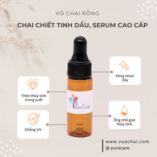 Chai bóp giọt nâu 5ml 10ml 15ml 20ml Purecare đựng tinh dầu, nước hoa, mỹ phẩm, serum