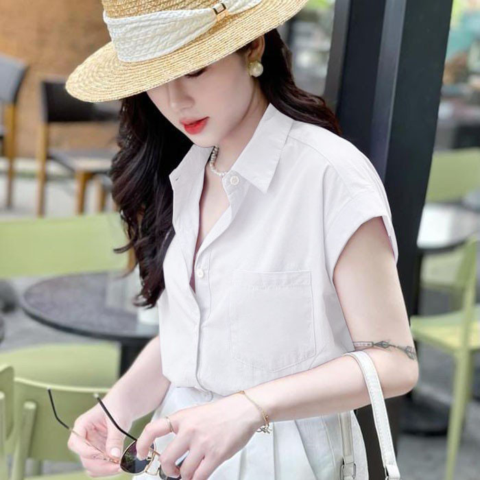 Áo sơ mi nữ công sở tay hến trẻ trung, chất vải Linen bột mềm mát thích hợp mùa hè, không kén dáng mặc