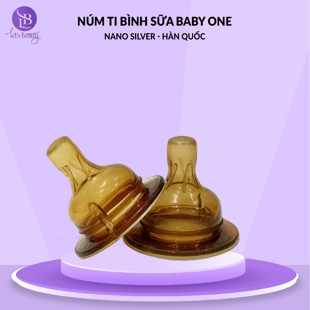 Núm ty bình sữa Nano Silver Baby One Hàn Quốc siêu mềm cổ rộng và cổ hẹp size S/M/L/Y