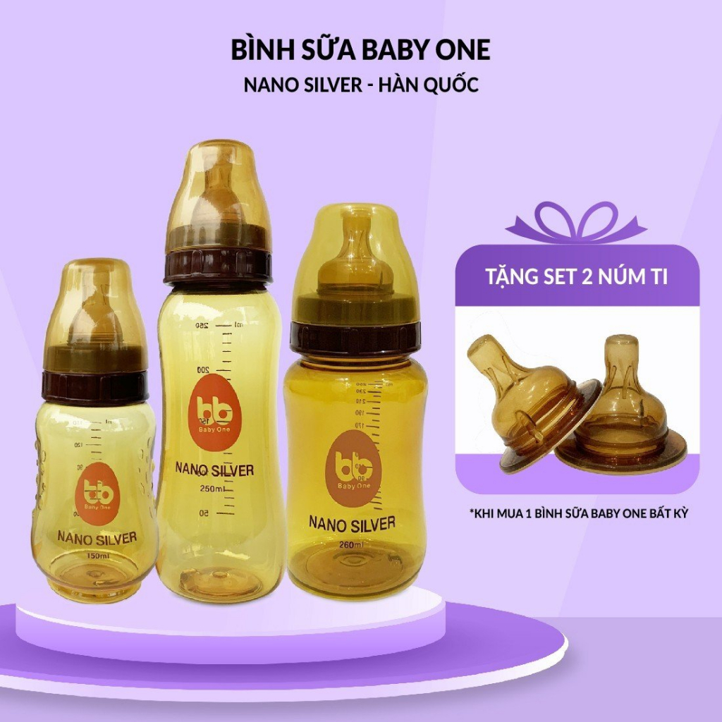 Bình Sữa Nano Silver Baby One Hàn Quốc Cao Cấp Đủ Size Cho Bé Từ Sơ Sinh 150ml / 250ml / 260ml