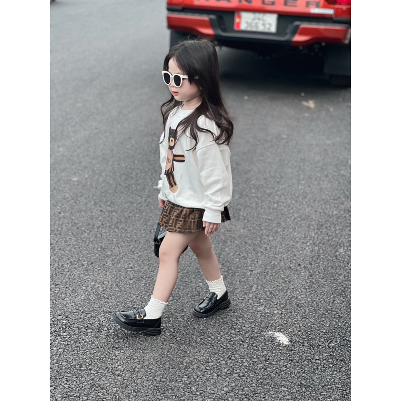 Bộ quần áo nỉ kèm chân váy gấu FD cho bé gái , set áo sweater unisex cho bé , Kid_genz