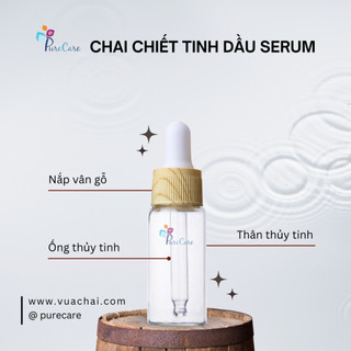 Chai thủy tinh bóp giọt NẮP VÂN GỖ 5ml 10ml PURECARE nhiều màu đựng tinh dầu, serum nước hoa dưỡng da
