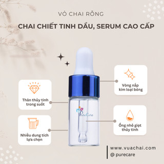 Chai thủy tinh bóp giọt NẮP KIM LOẠI 3ml PURECARE ánh kim chiết nước hoa, tinh dầu, serum