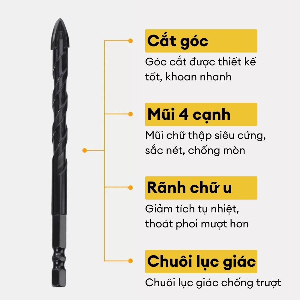 Mũi Khoan Đa Năng 4 Cạnh Chữ Thập Chuôi Lục Giác, Khoan Tường Bê Tông, Đá Hoa Cương, Kính, Gạch Ngói, 5mm-12mm
